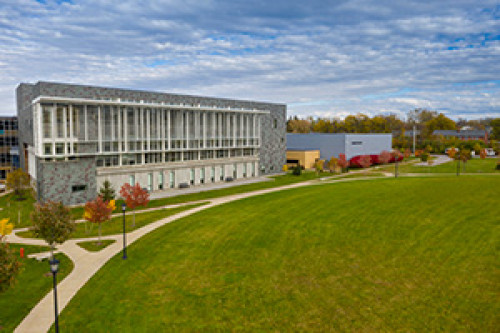 Front of ˿Ƶ campus with RIC close and Lumsden gym in the distance